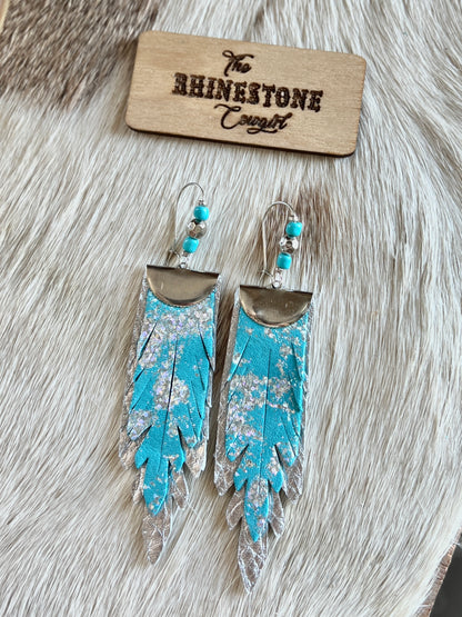 Silver Splashed Turquoise Pheonix Feathers