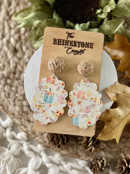 Warm Fall Floral Scalloped Ovals