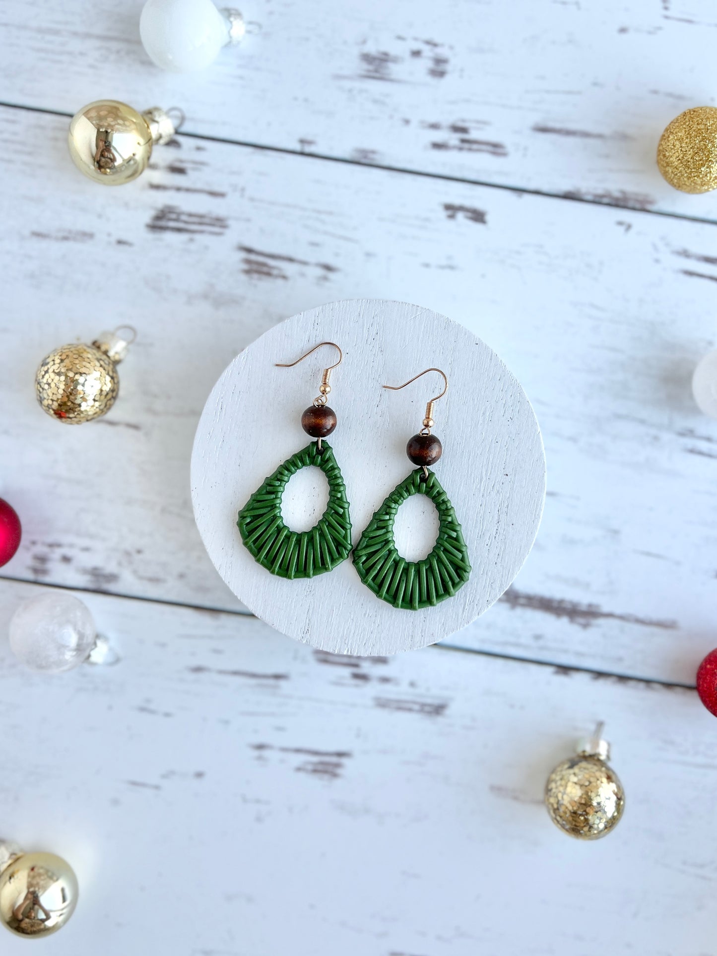 Green Woven Diamond Dangles