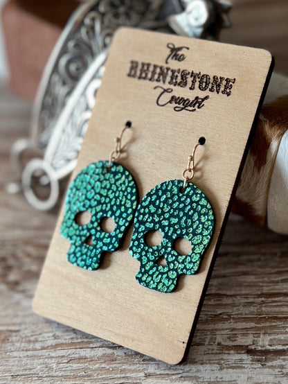 Chameleon Metallic Baby Cheetah on Teal Suede Skulls