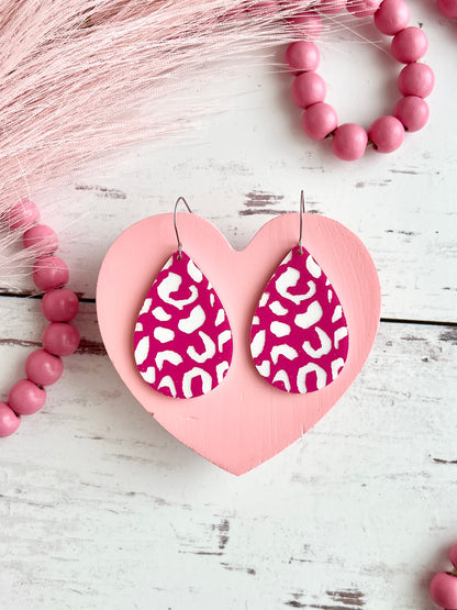 Pink Leopard Stacked Heart Dangles