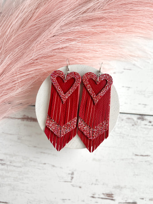 Red Sparkle Heart Fringe