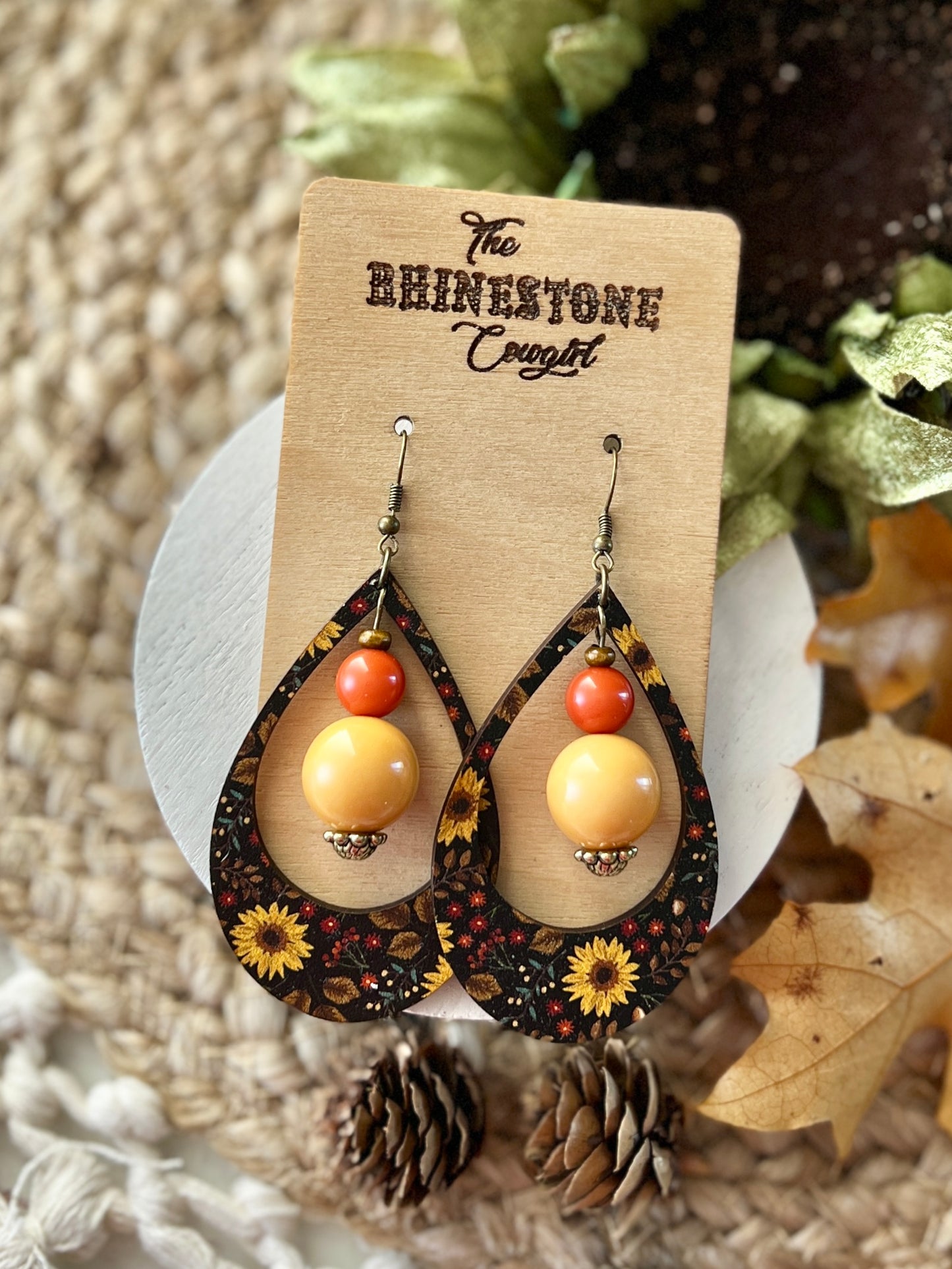 Moody Fall Floral Beaded Teardrops