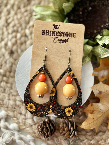 Moody Fall Floral Beaded Teardrops
