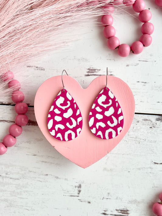 Pink Leopard Acrylic Teardrops