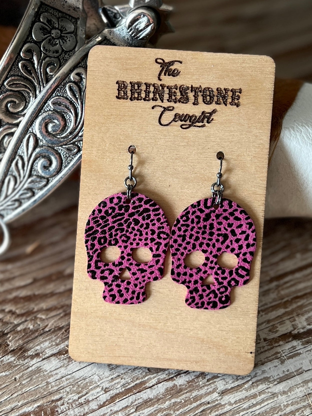 Black Metallic Baby Cheetah on Hot Pink Suede Skulls