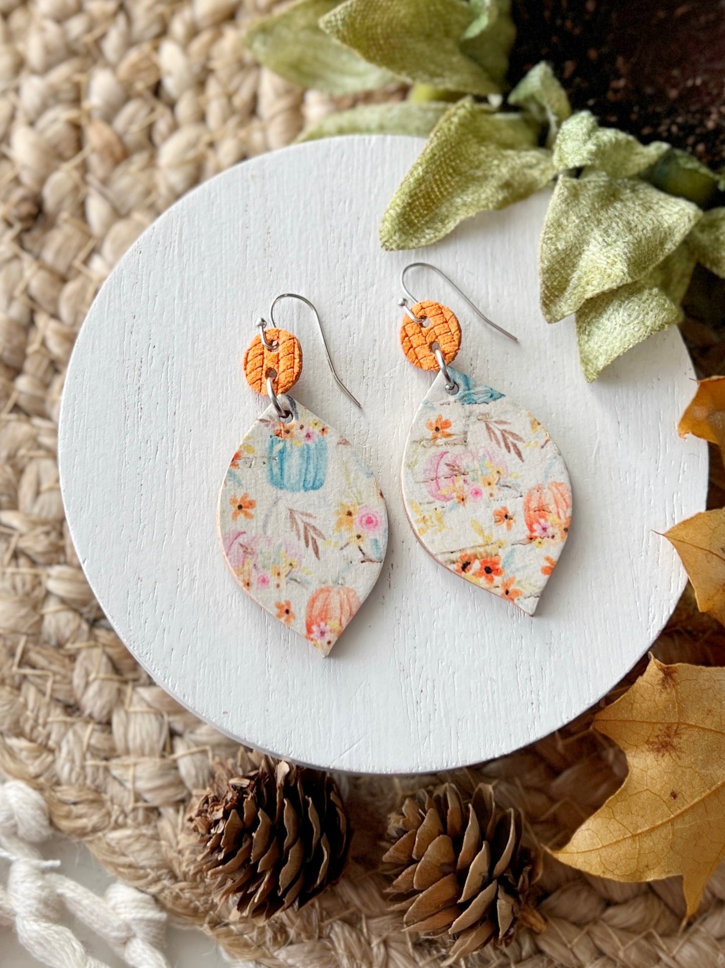 Warm Fall Floral Pointed Opal Drops