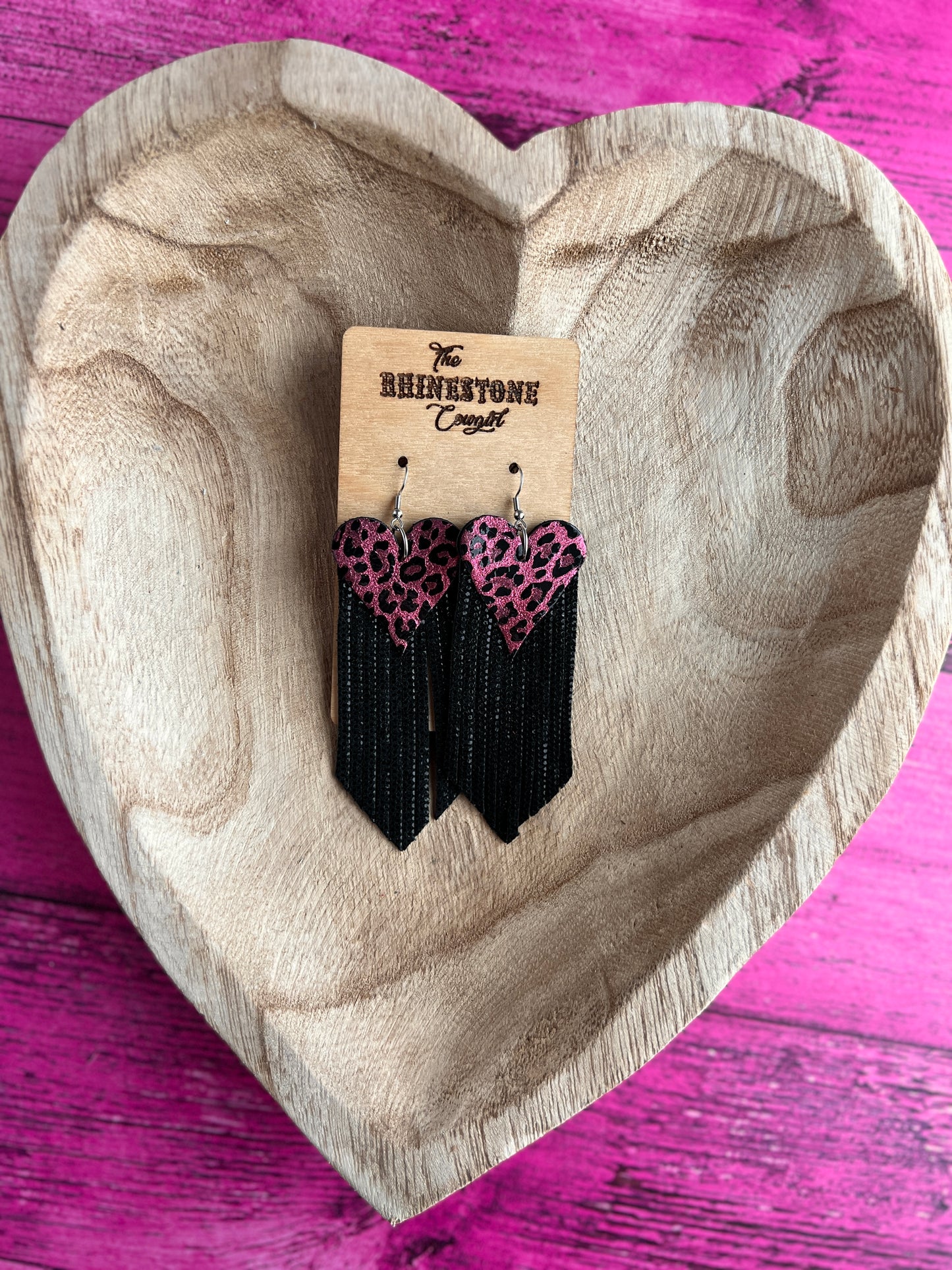 Metallic Pink and Black Heart Fringe