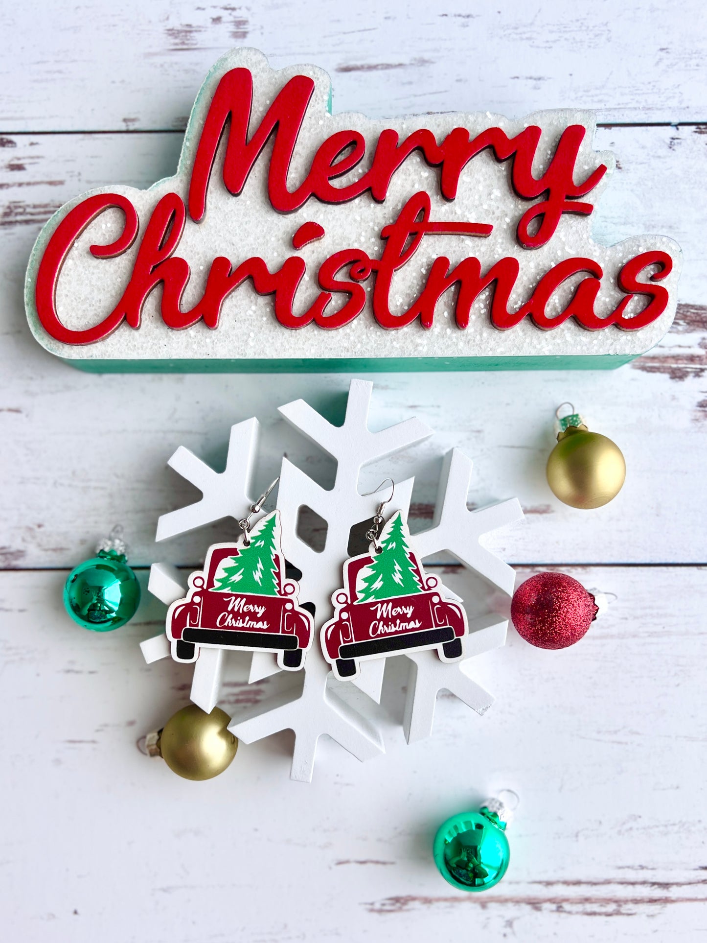 Wooden Christmas Earrings