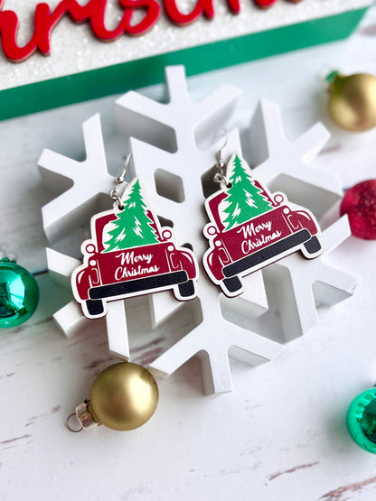 Wooden Christmas Earrings