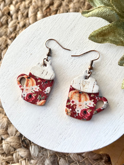 Burgandy Floral Pumpkin Mugs