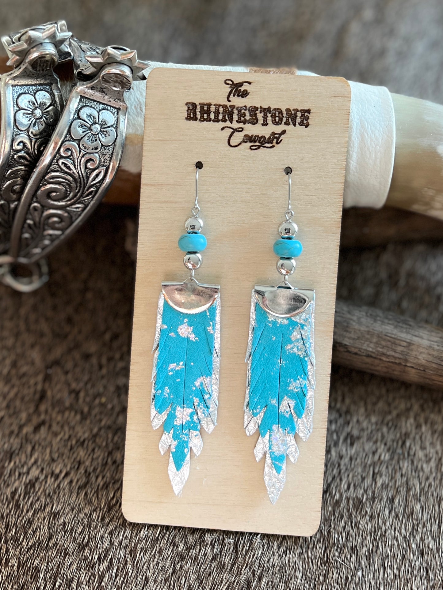 Silver Splashed Turquoise Pheonix Feathers