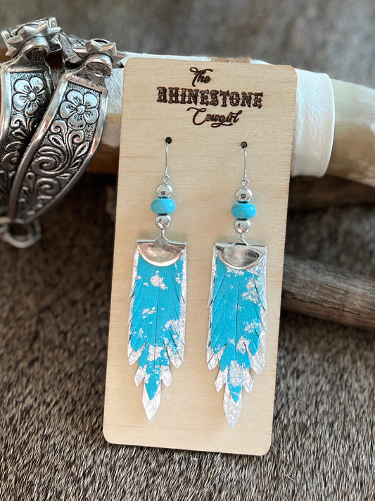 Silver Splashed Turquoise Pheonix Feathers