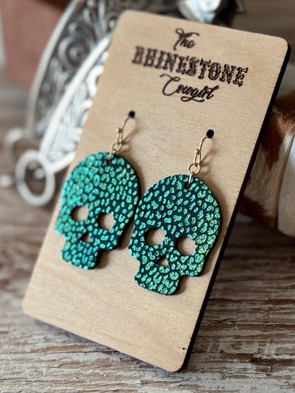 Chameleon Metallic Baby Cheetah on Teal Suede Skulls