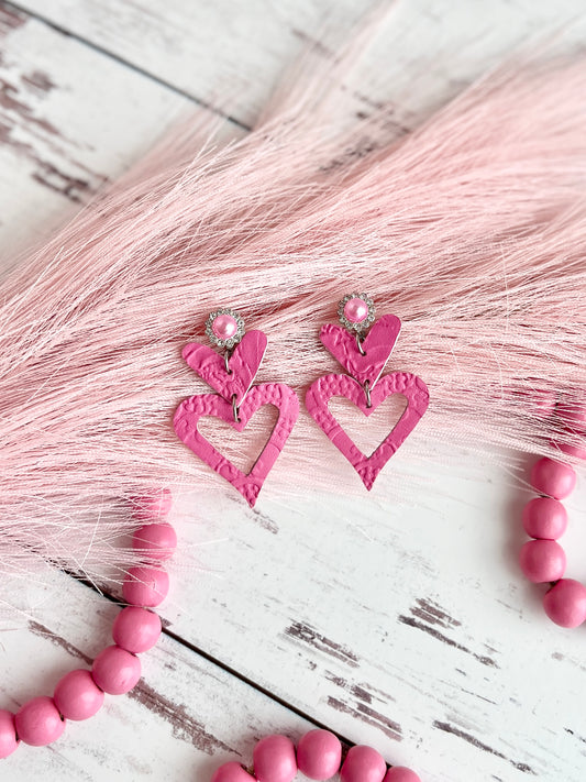 Pink Pearl Stacked Heart Dangles