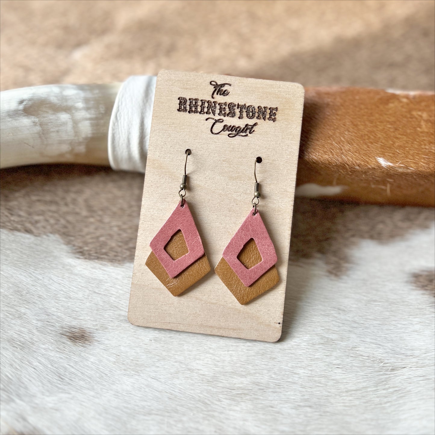 Warm Pink/Whiskey Layered Diamond Drops
