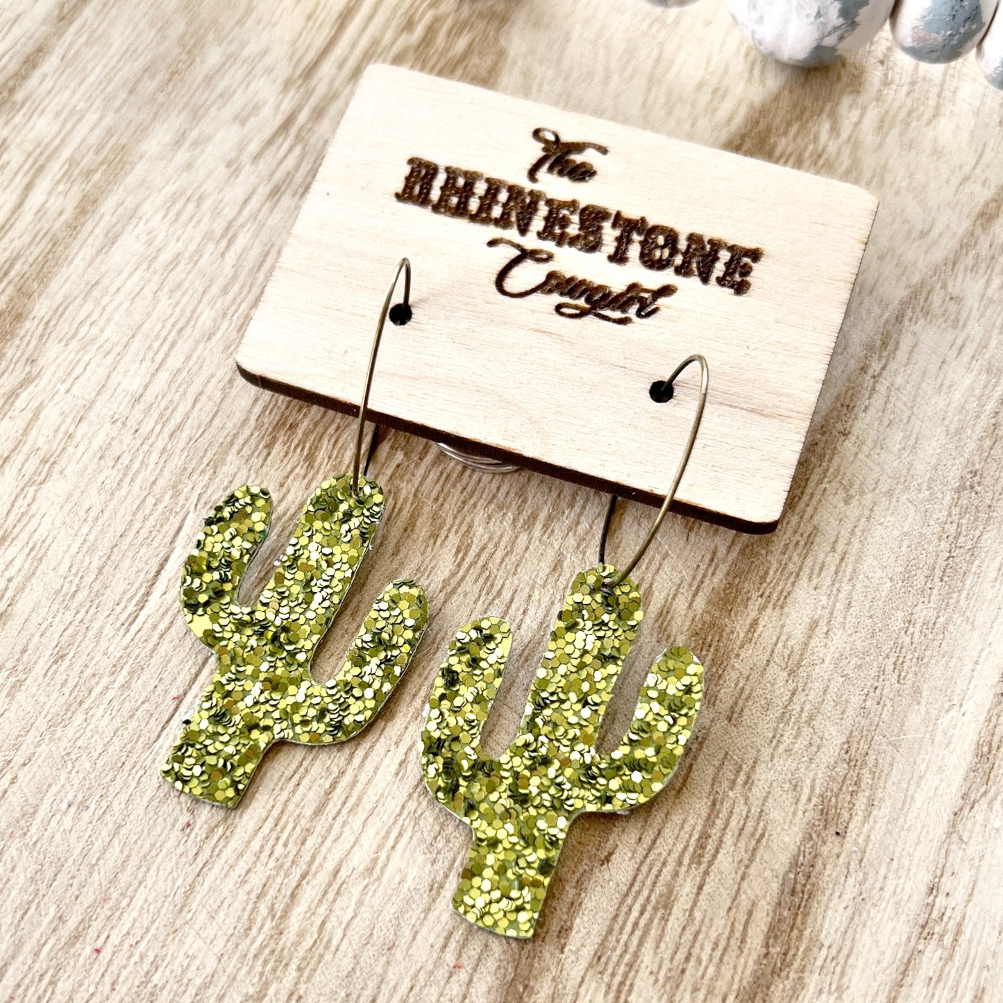Green Glitter Saguaro Hoops