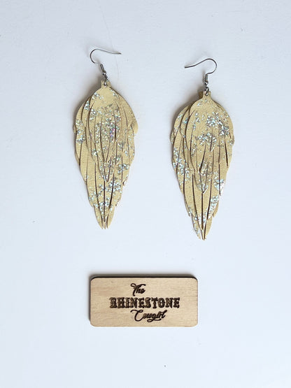 Pale Yellow with holographic splash Prairie Dove Feathers
