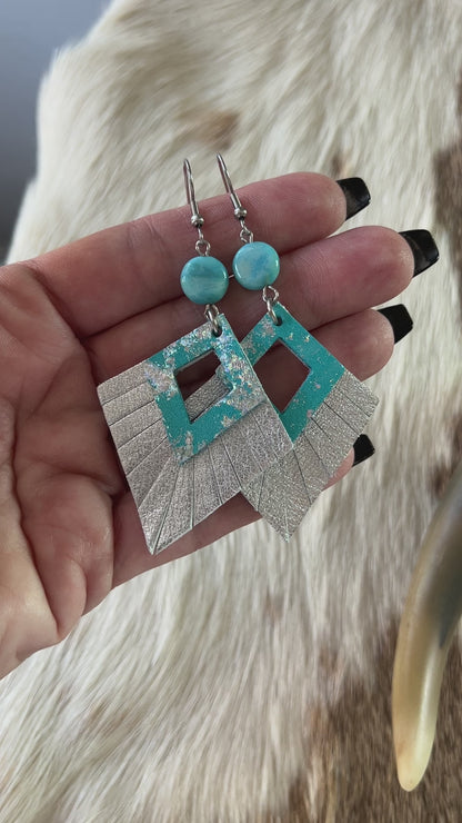 Silver Splashed Amazonite Tulsa Diamond Fringe Earrings