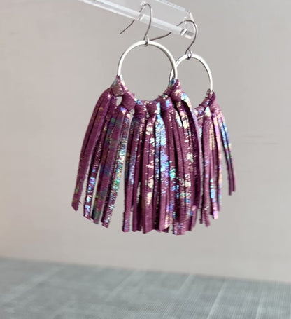 Dusky Purple with Oil Slick Splash Baby Fringe Hoops