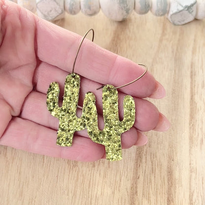 Green Glitter Saguaro Hoops