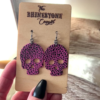 Black Metallic Baby Cheetah on Hot Pink Suede Skulls