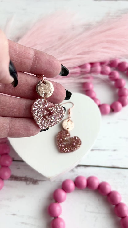 Pink and Rose Gold Glitter Acrylic Broken Hearts