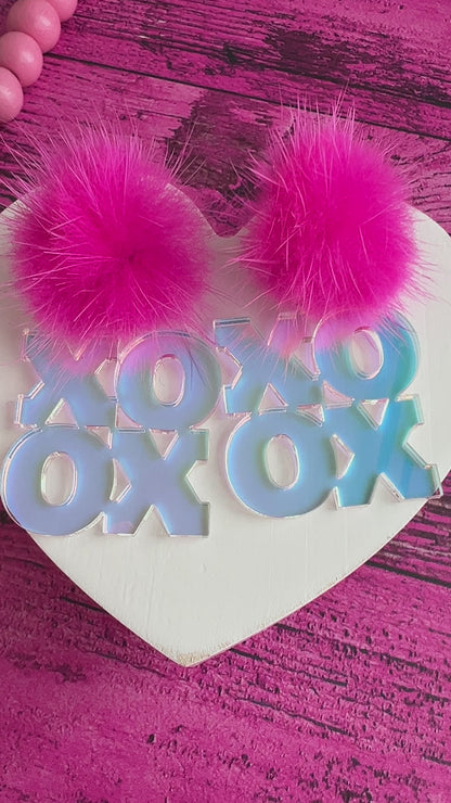 Hot Neon Pink Fur and Holographic Acrylic XOXO Posts