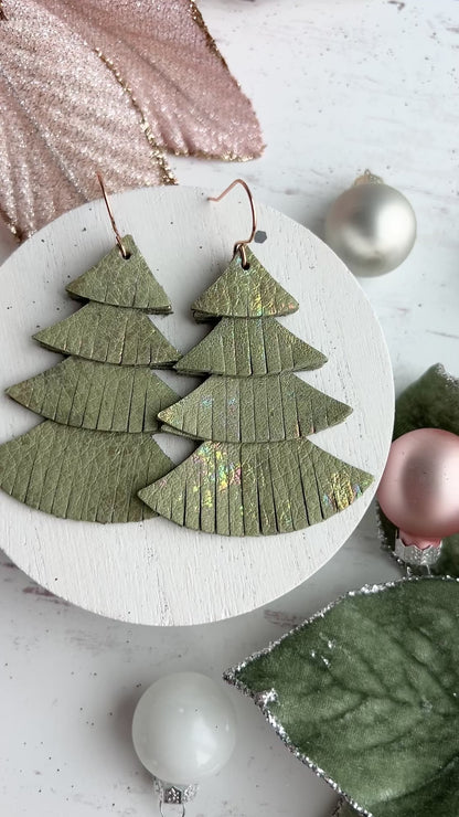 Iridescent Splashed Sage Green Fringy Trees